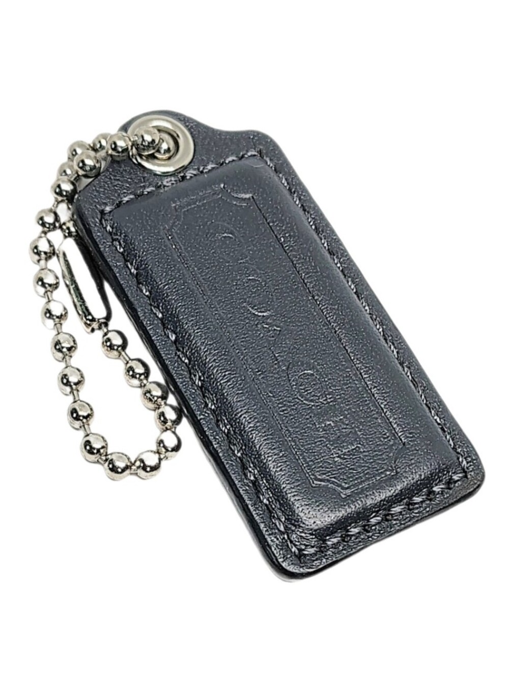 🩶 Y2K 2.25" Coach Dark Gray Matte Leather Hangtag Bag Fob Keychain Purse Charm